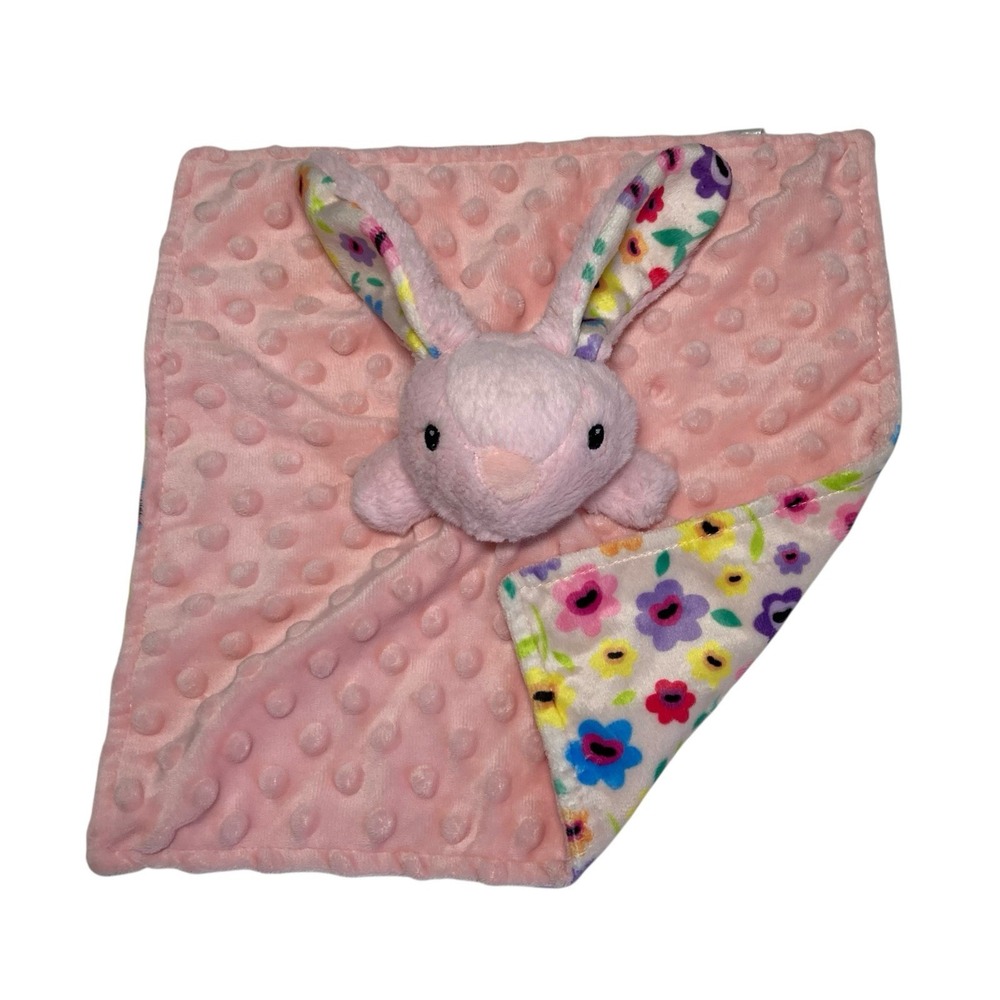 Walmart Bunny Rabbit Pink Lovey 11" Security Blanket Floral Flowers Minky